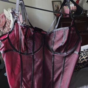Torrid Black and Pink Mesh Bodysuit